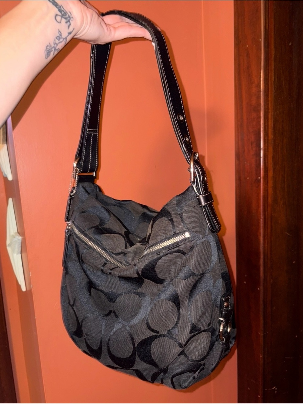Coach Black Signature Canvas Shoulder Bag